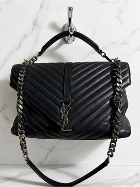 Yves Saint Laurent Black Medium College Shoulder Bag with Chain